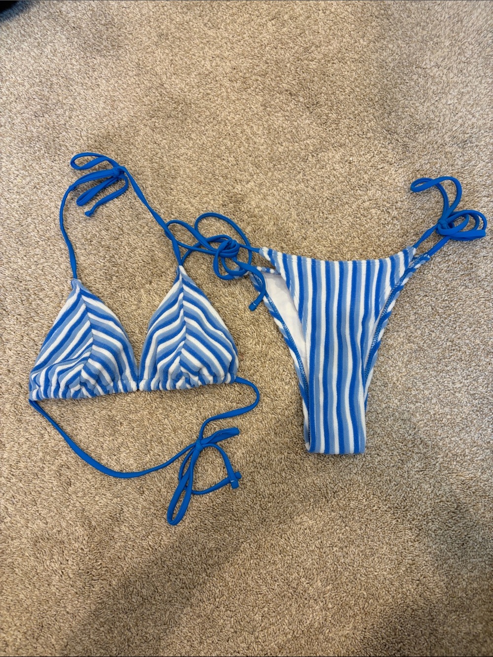 triangl swimwear Blue & White Striped Tie Bikini
